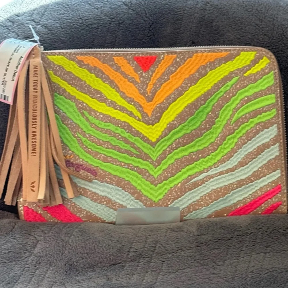 Consuela Veronica L-Shaped Clutch Neon Zebra